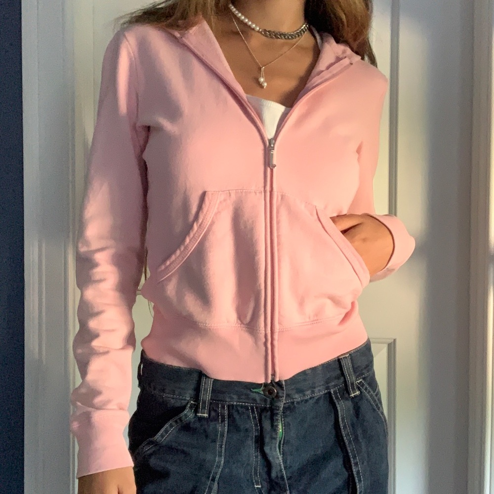 Juicy Couture Pink zip up y2k with metallic butterflies and flowers on back